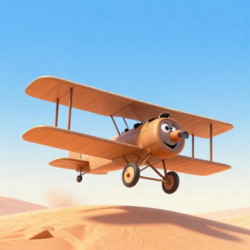 Dibujo animado del primer avión de los Hermanos Wright volando una distancia muy corta.