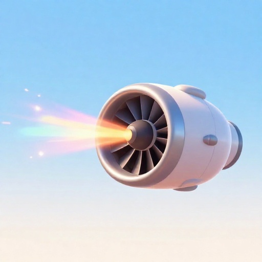 Dibujo animado de un motor a reacción masivo expulsando una gran ráfaga de aire.