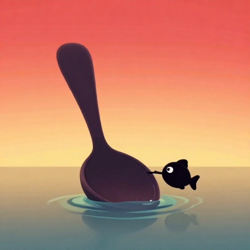 Ilustración de dibujos animados de una brújula temprana de magnetita apuntando al sur.