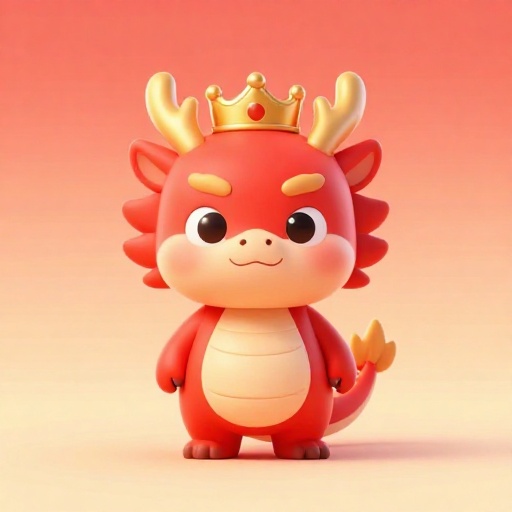 Dragón de dibujos animados usando una pequeña corona, representando una dinastía corta pero poderosa.