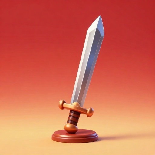 Ilustración de dibujos animados de una espada de bronce brillante y súper dura.