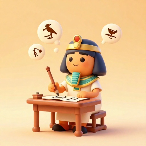 Un escriba egipcio dibujando un símbolo de pájaro (jeroglífico).