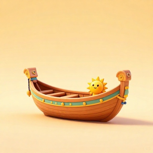 Un barco funerario del antiguo Egipto bellamente elaborado flotando pacíficamente.