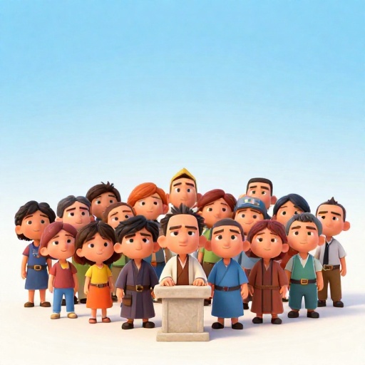 Un dibujo animado que muestra al pequeño grupo de ciudadanos varones atenienses frente a la población más grande que no podía votar.