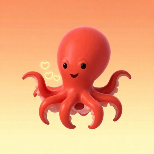 Un pulpo de dibujos animados mostrando sus tres corazones brillantes dentro de su cuerpo.