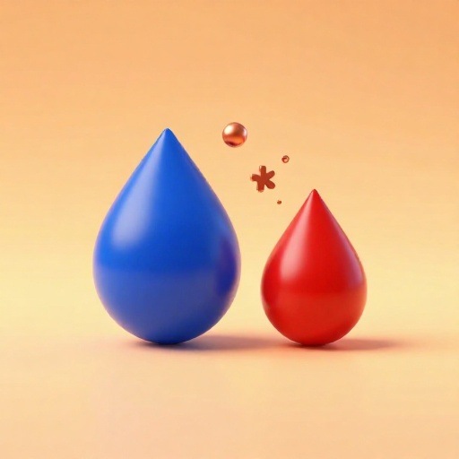 Una comparación entre una gota azul de líquido y una gota roja, representando la sangre de pulpo y humana.