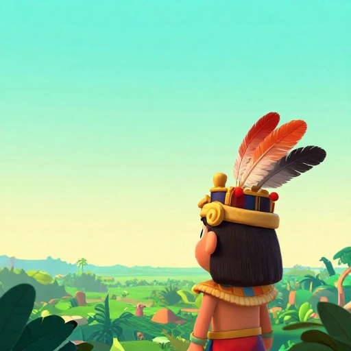 Ilustración del Emperador Azteca Moctezuma II contemplando su vasto imperio.