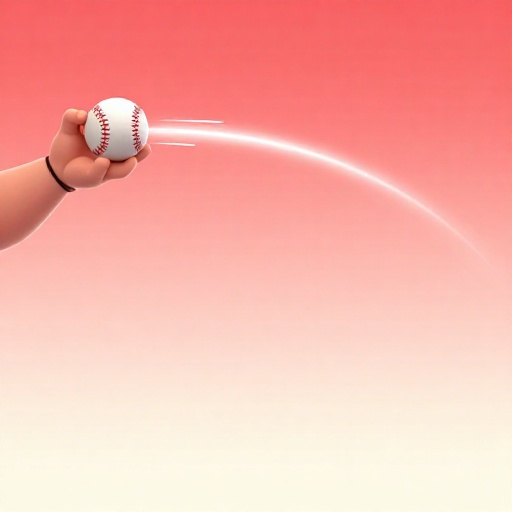 Brazo de caricatura lanzando una pelota de béisbol a una distancia extremadamente larga.