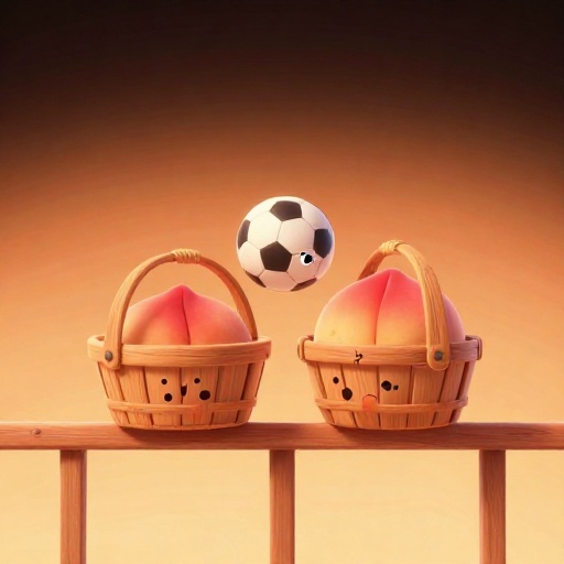 Una ilustración de dibujos animados de las primeras canastas de baloncesto: dos cestas de melocotones.
