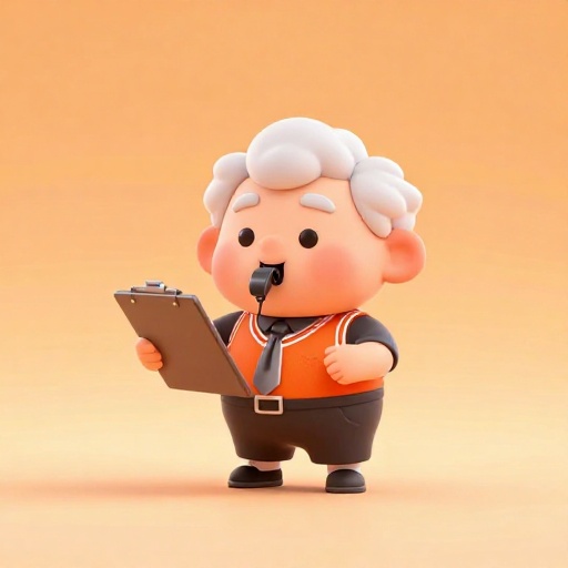 Una ilustración de dibujos animados de un entrenador anciano poniéndose felizmente una camiseta de baloncesto diminuta para jugar.