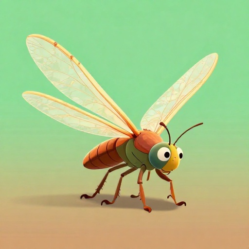 Una libélula gigante de dibujos animados parecida a un grifo con alas enormes.