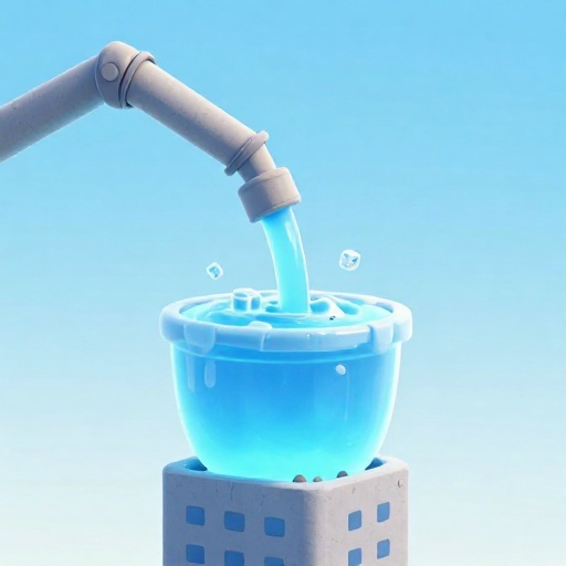 Gigantesca hormigonera vertiendo concreto azul helado durante la noche para una cimentación de rascacielos.