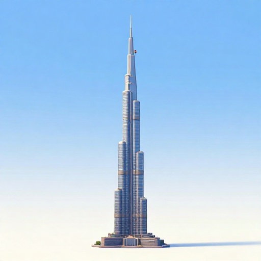 Ilustración comparativa que muestra el Burj Khalifa casi el doble de alto que el Empire State Building.