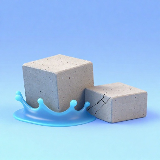 Una comparación del concreto romano antiguo (brillante) y el concreto moderno agrietado cerca del agua.