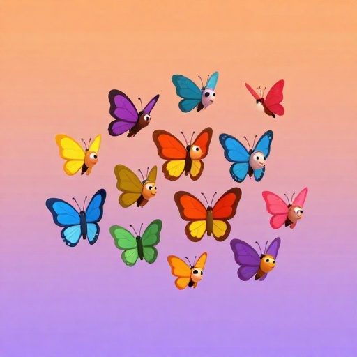 Una mariposa de dibujos animados mostrando claramente sus seis patas.