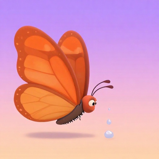 Una mariposa de dibujos animados temblando cerca de un termómetro con lectura baja.