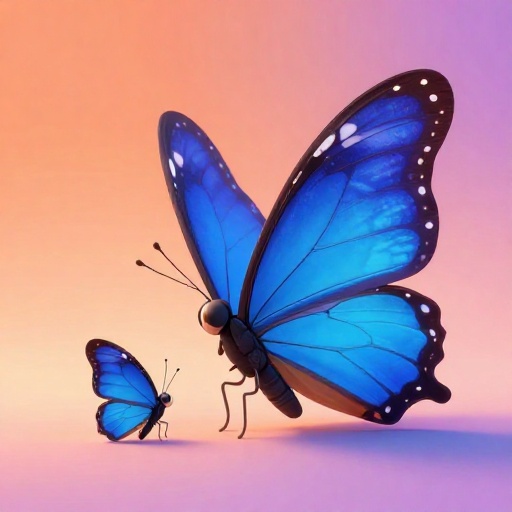 A giant cartoon butterfly next to a tiny cartoon butterfly showing the size difference.