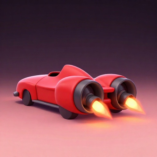 Un dibujo animado de un auto a reacción con enormes llamas de dibujos animados saliendo de su parte trasera.