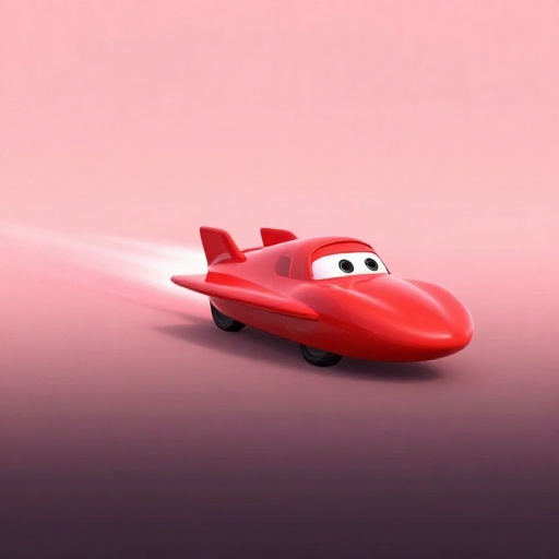 Un dibujo animado de un auto propulsado por un jet rompiendo la barrera del sonido.