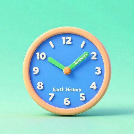 Un reloj geológico de dibujos animados que muestra la pequeña fracción de tiempo que existieron los dinosaurios.