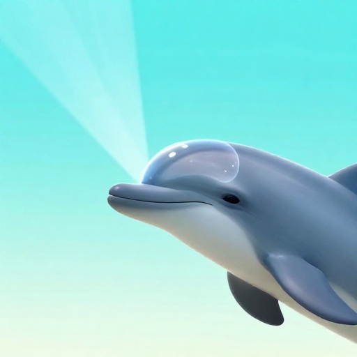 Un primer plano de la cabeza de un delfín de dibujos animados destacando el órgano del melón.
