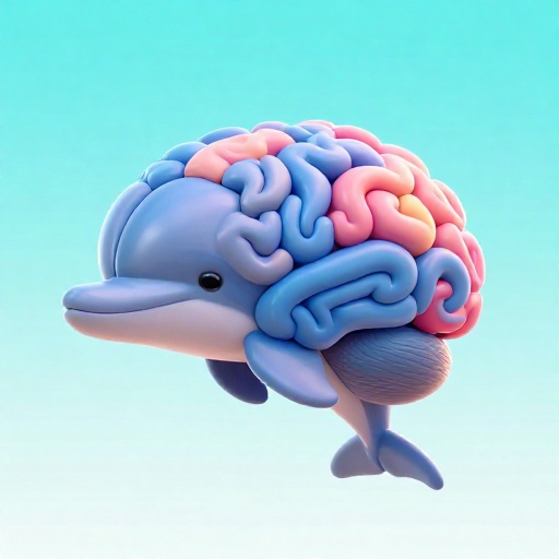 Una ilustración de dibujos animados de un cerebro de delfín con muchos pliegues y espirales.