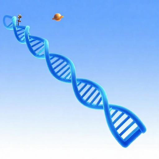 Gigante cadena de ADN alcanzando más allá del planeta Plutón.