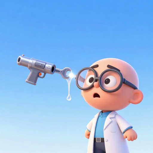 Un dibujo animado de un científico mirando asombrado cómo dos objetos se pegan con una gota de súper pegamento.