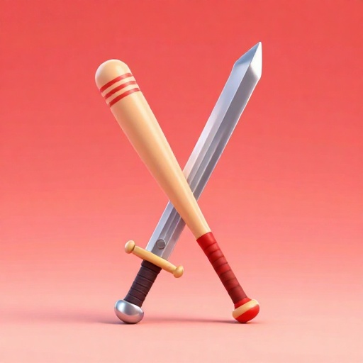 Una espada de caballero medieval junto a un bate de béisbol para mostrar la comparación de peso.