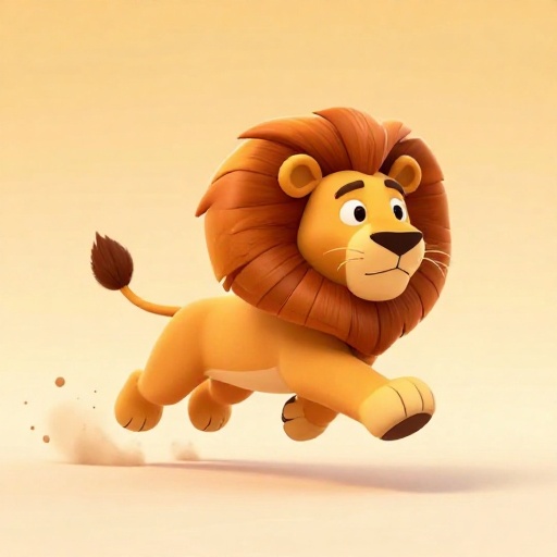 Un dibujo animado de un león corriendo muy rápido en una corta explosión.