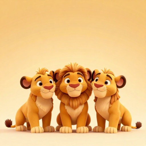 Tres dibujos animados de leonas trabajando juntas en equipo.