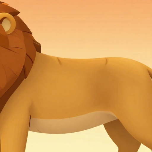 Una ilustración de dibujos animados que resalta el pliegue de piel único del vientre de un león asiático.