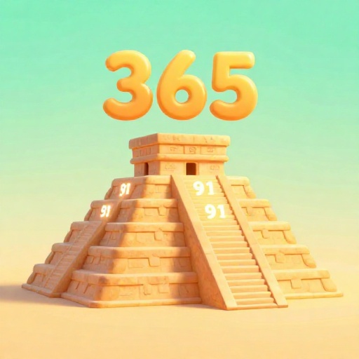 Representación en caricatura de la pirámide de El Castillo resaltando sus 365 escalones.