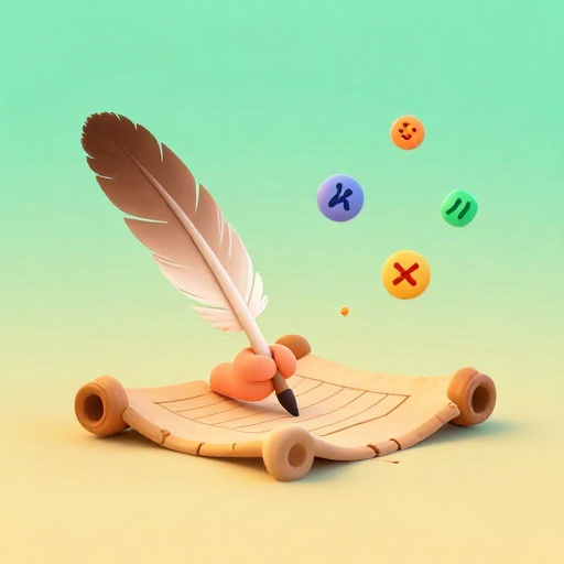 Un escriba maya en caricatura escribiendo con glifos complejos.