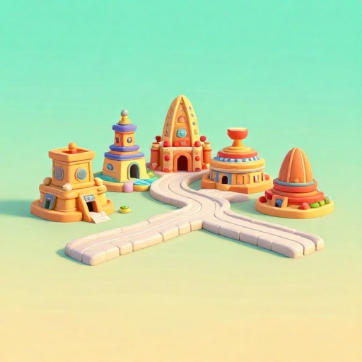 Ilustración en caricatura de ciudades-estado mayas conectadas por un camino de piedra caliza.