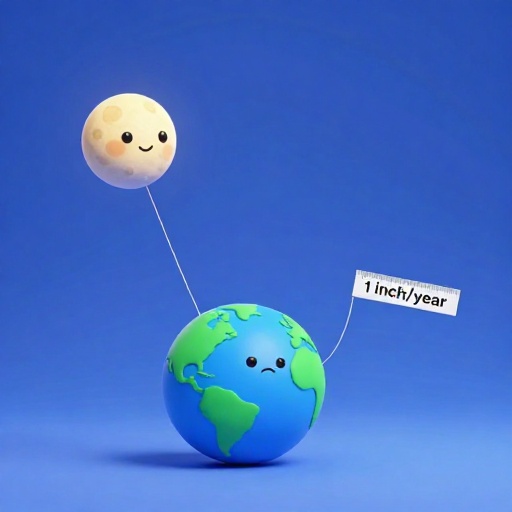 Tierra y Luna de dibujos animados que se separan lentamente una pulgada por año.