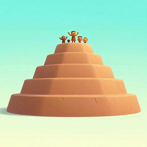 Ilustración de dibujos animados de un enorme montículo de tierra antiguo construido por nativos americanos.