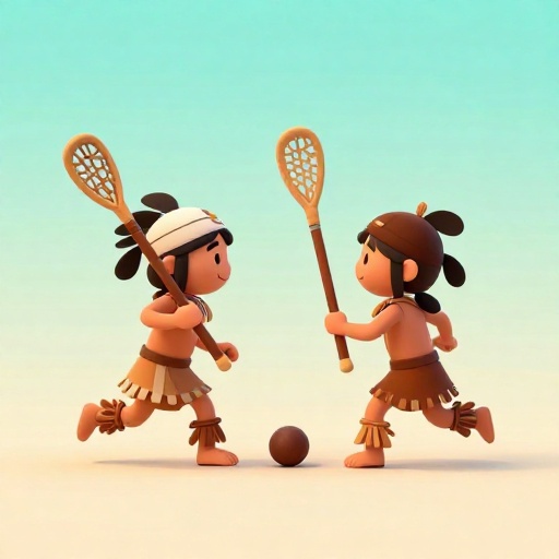 Ilustración de dibujos animados de dos jugadores en un antiguo juego de palos, usando palos largos.