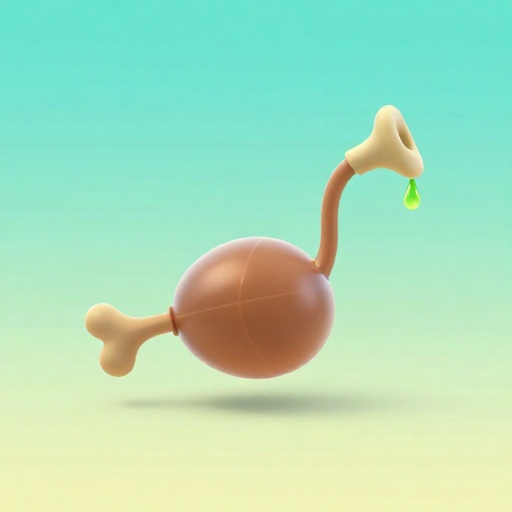 Ilustración de dibujos animados de una jeringa antigua hecha de una vejiga animal y un hueso de pájaro.