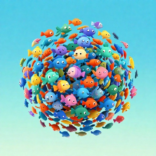 Una escuela masiva y diversa de miles de diferentes tipos de peces.