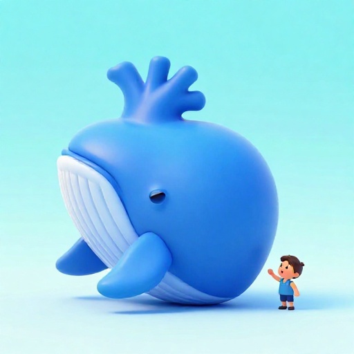 Un corazón masivo de ballena azul junto a un niño pequeño.