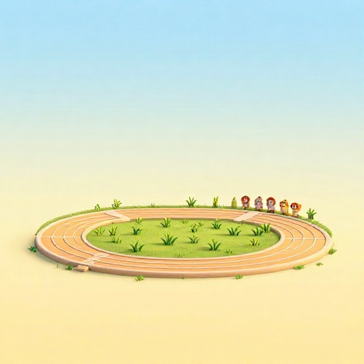 Dibujo de un campo de estadio antiguo parcialmente cubierto de trigo en crecimiento.