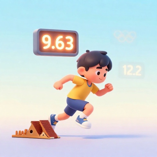 Dibujo que compara un corredor de 100m moderno muy rápido con un tiempo anterior y más lento mostrado.