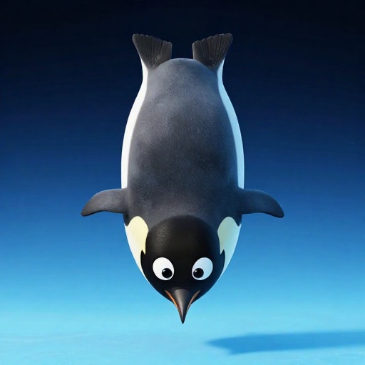 Un pingüino emperador de dibujos animados buceando profundamente bajo el agua.