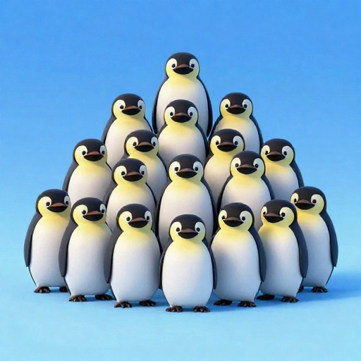 Una colonia de pingüinos de dibujos animados apiñados para darse calor.