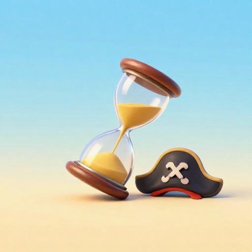 A cartoon hourglass showing time running out for an average pirate career.