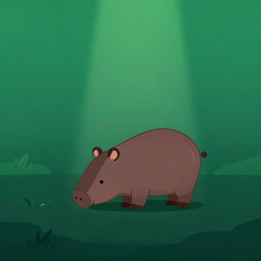 Ilustración del suelo oscuro de la selva tropical con un solo rayo de luz que brilla desde el dosel muy arriba.