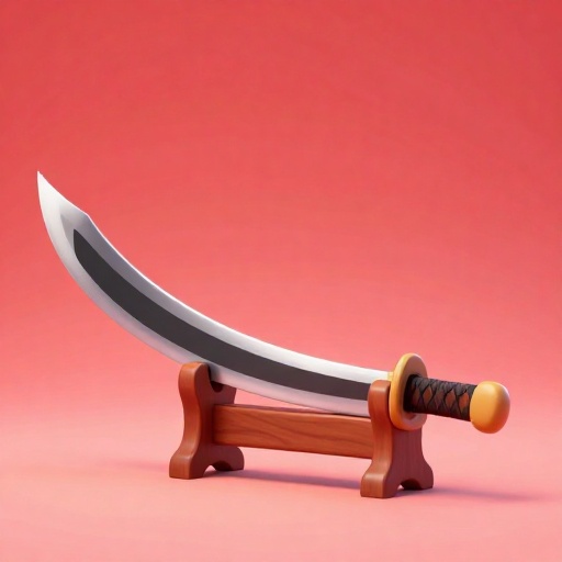 Una ilustración de dibujos animados de una hoja de katana samurái curvada.