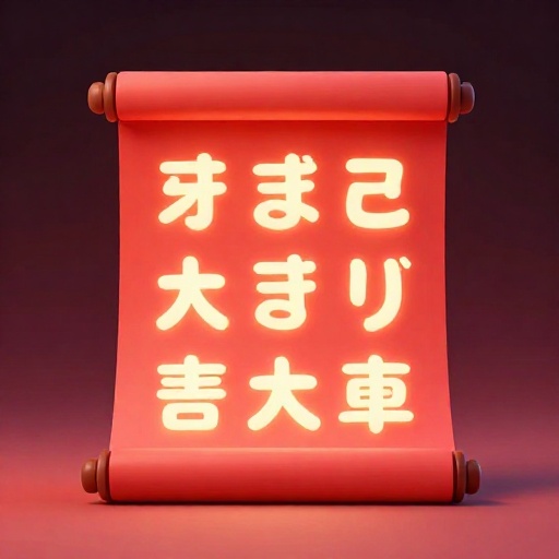 Una ilustración de dibujos animados de un pergamino que muestra siete símbolos japoneses brillantes para las virtudes del Bushido.