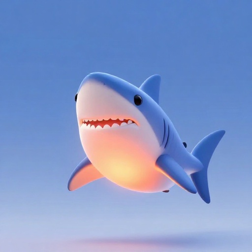 Un Tiburón Blanco con un brillo cálido en su núcleo para mostrar que es parcialmente de sangre caliente.